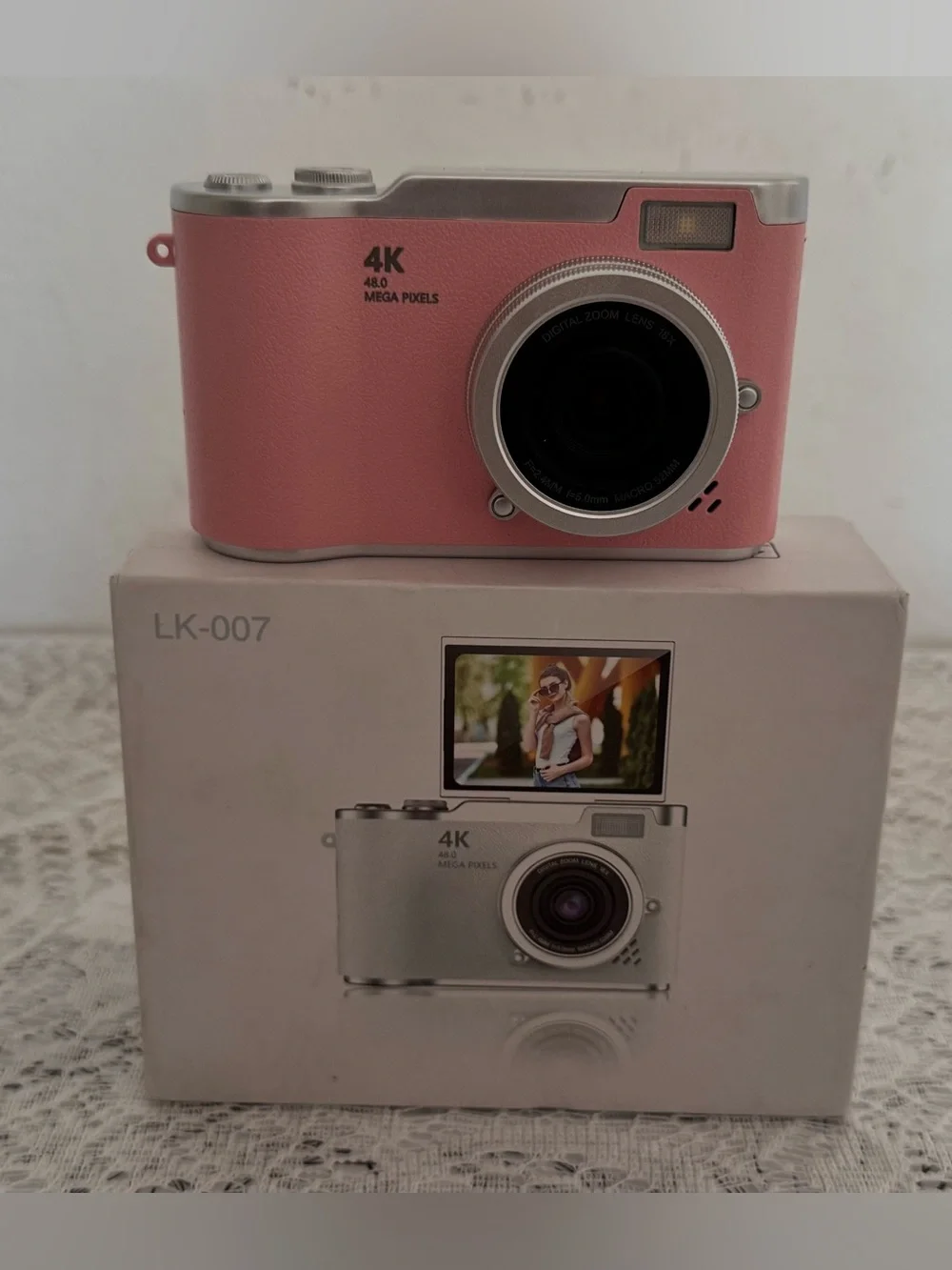 New 4K Digital Camera 48MP Vlogging Camera with Flip Screen – Pink (LK-007)